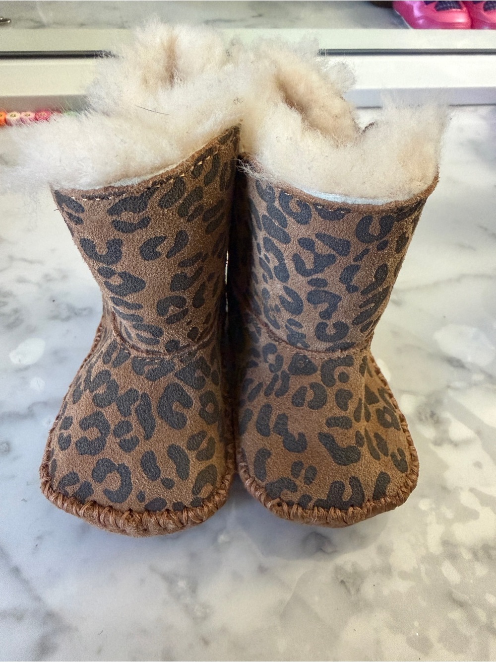 UGG Kids Leopard Print Shearling Boots Brown